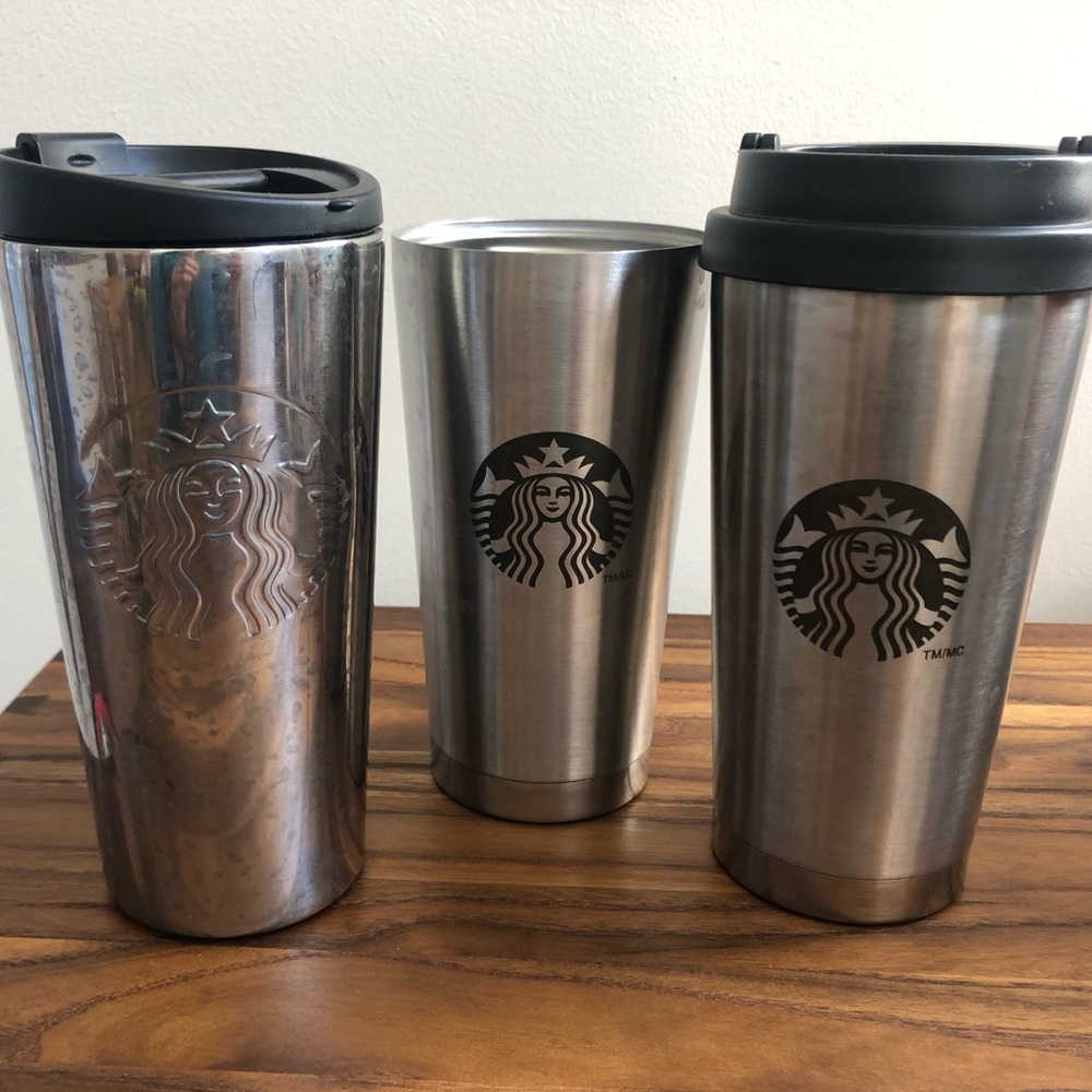 Set of two Starbucks stainless steel travel mugs
